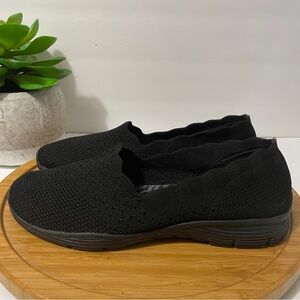 Skechers Seager Stat Loafers Black Scalloped Mesh Flats Comfort Shoes Size 9